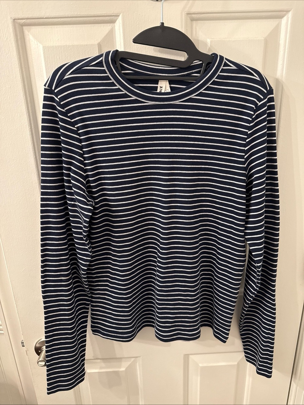 Pact Women’s Navy Striped Perfect Rib Layer Long-Sleeve Organic Cotton Top